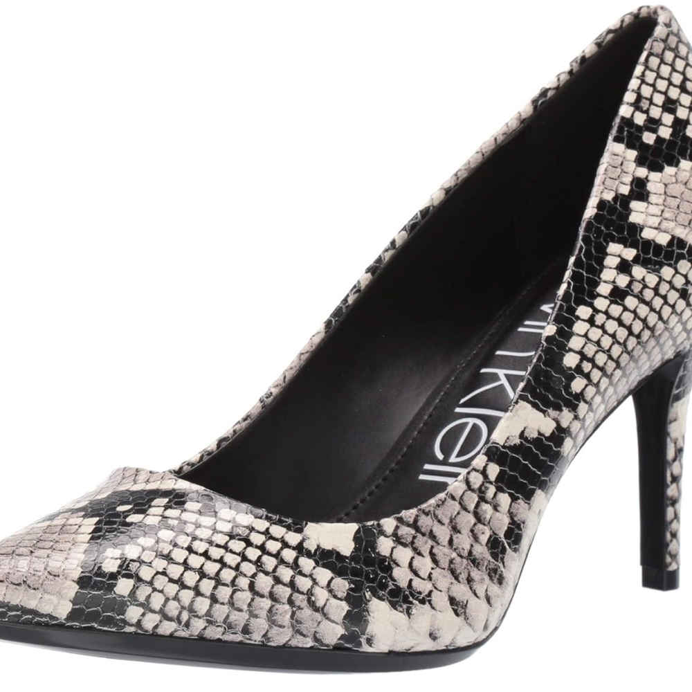 Calvin Klein Gayle Leather Snakeskin Stiletto Heels Sz 8.5 Black Cream Luxury